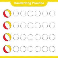 Handwriting practice. Tracing lines of Beach Ball. Educational children game, printable worksheet, vector illustration