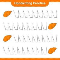 Handwriting practice. Tracing lines of Sea Shells. Educational children game, printable worksheet, vector illustration