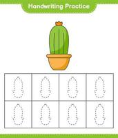 Handwriting practice. Tracing lines of Cactus. Educational children game, printable worksheet, vector illustration