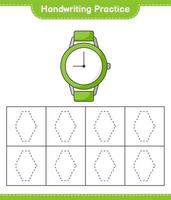 práctica de escritura a mano. trazando líneas de relojes. juego educativo para niños, hoja de cálculo imprimible, ilustración vectorial vector