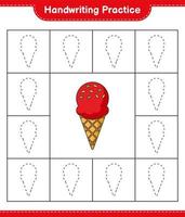 práctica de escritura a mano. trazando líneas de helado. juego educativo para niños, hoja de cálculo imprimible, ilustración vectorial vector