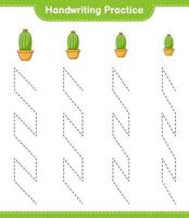 Handwriting practice. Tracing lines of Cactus. Educational children game, printable worksheet, vector illustration