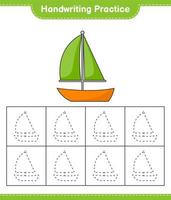 Handwriting practice. Tracing lines of Sailboat. Educational children game, printable worksheet, vector illustration