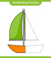 Handwriting practice. Tracing lines of Sailboat. Educational children game, printable worksheet, vector illustration