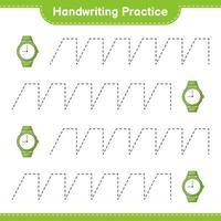 Handwriting practice. Tracing lines of Watches. Educational children game, printable worksheet, vector illustration