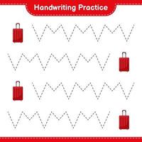 Handwriting practice. Tracing lines of Travel Bag. Educational children game, printable worksheet, vector illustration