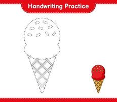 práctica de escritura a mano. trazando líneas de helado. juego educativo para niños, hoja de cálculo imprimible, ilustración vectorial vector
