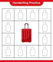 Handwriting practice. Tracing lines of Travel Bag. Educational children game, printable worksheet, vector illustration