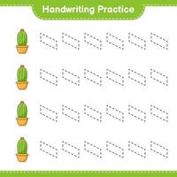 Handwriting practice. Tracing lines of Cactus. Educational children game, printable worksheet, vector illustration