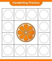 práctica de escritura a mano. trazando líneas de naranja. juego educativo para niños, hoja de cálculo imprimible, ilustración vectorial vector