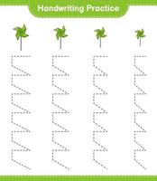 Handwriting practice. Tracing lines of Pinwheels. Educational children game, printable worksheet, vector illustration