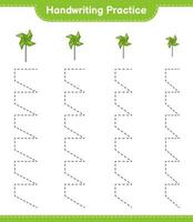 Handwriting practice. Tracing lines of Pinwheels. Educational children game, printable worksheet, vector illustration