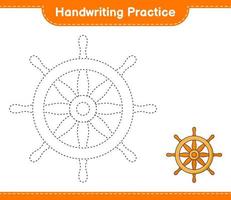 Handwriting practice. Tracing lines of Ship Steering Wheel. Educational children game, printable worksheet, vector illustration