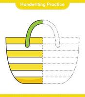 Handwriting practice. Tracing lines of Beach Bag. Educational children game, printable worksheet, vector illustration