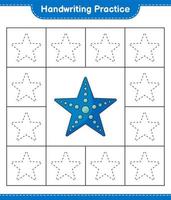 práctica de escritura a mano. trazando líneas de estrellas de mar. juego educativo para niños, hoja de cálculo imprimible, ilustración vectorial vector
