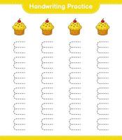 Handwriting practice. Tracing lines of Cup Cake. Educational children game, printable worksheet, vector illustration