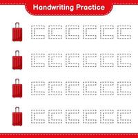 Handwriting practice. Tracing lines of Travel Bag. Educational children game, printable worksheet, vector illustration