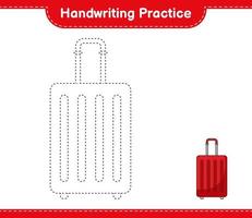 Handwriting practice. Tracing lines of Travel Bag. Educational children game, printable worksheet, vector illustration