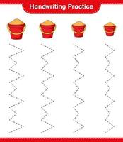 Handwriting practice. Tracing lines of Sand Bucket. Educational children game, printable worksheet, vector illustration