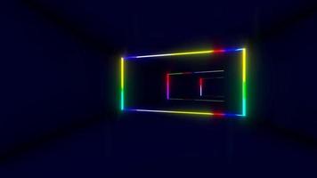 Science-Fiction-Korridor. Tunnel aus bunter Neonlichtanimation 3D-Rendering video