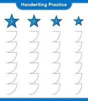 Handwriting practice. Tracing lines of Starfish. Educational children game, printable worksheet, vector illustration