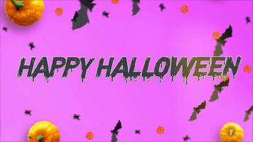 happy halloween word with pumpkin and bat loop motion graphics video transparent background with alpha channel