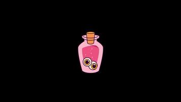 pink color poison in bottle with eyeball loop motion graphics video transparent background with alpha channel
