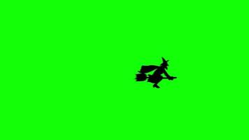 black witch flying loop motion graphics video transparent background with alpha channel