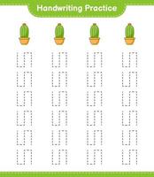 Handwriting practice. Tracing lines of Cactus. Educational children game, printable worksheet, vector illustration