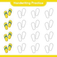 Handwriting practice. Tracing lines of Flip Flop. Educational children game, printable worksheet, vector illustration