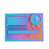 3D illustration Ethereum certificate png