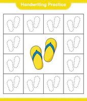 práctica de escritura a mano. trazando líneas de flip flop. juego educativo para niños, hoja de cálculo imprimible, ilustración vectorial vector