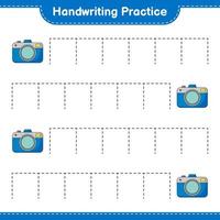 Handwriting practice. Tracing lines of Camera. Educational children game, printable worksheet, vector illustration