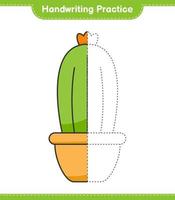 Handwriting practice. Tracing lines of Cactus. Educational children game, printable worksheet, vector illustration