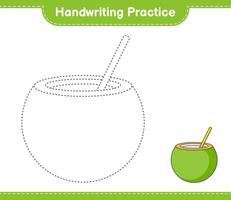 Handwriting practice. Tracing lines of Coconut. Educational children game, printable worksheet, vector illustration