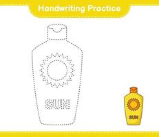 Handwriting practice. Tracing lines of Sunscreen. Educational children game, printable worksheet, vector illustration