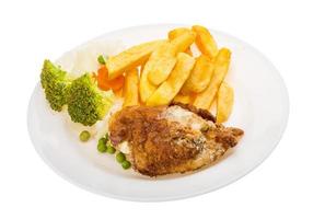 Cordon bleu on the plate and white background photo