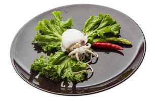 Boiled cuttlefish on the plate and white background photo