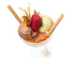 yogurt and chocolate ice cream in a bowl close up photo