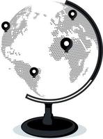 Vector world map globe with pointers