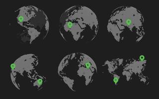 conjunto de mapas del mundo vectorial con punteros. mapa mundial 3d con un conjunto de elementos gráficos de información. vector