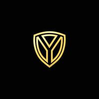 Y letter emblem logo. Vector design with golden shield. Letter shield logo design concept template