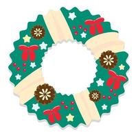 Vector illustration of Cristmas wreath with cones and bows in flat style.