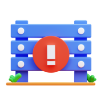 3d rendering illustration cute icon fence sign page cannot be accessed,empty state png