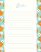 Reminder template, to do list, schedule, plan, blank, lined paper with camomile pattern. vector