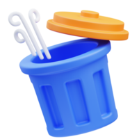 3d rendering of cute icon illustration empty open trash can, empty state png