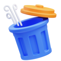 Representación 3d de la ilustración del icono lindo cubo de basura abierto vacío, estado vacío png