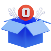 3d rendering of empty cardboard box cute icon illustration, empty state png