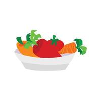 aislado en un fondo blanco, una ilustración vectorial de una ensalada. ensaladera al estilo de un cuenco plano. vector