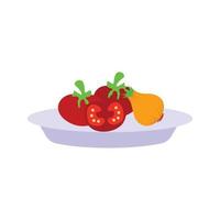 red apples and onions on a blue plate vector illustration